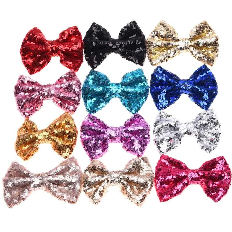 12 шт. заколки для волос с бантом и блестками|barrette for hair|glitter bowsequin hair bows |