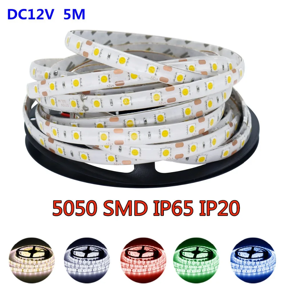5M RGB Led Strip 5050 SMD Waterproof IP65 IP20 DC 12V 60Leds / M Fita Flexible Ribbon String Tape Lamp For Christmas Holiday | Лампы и