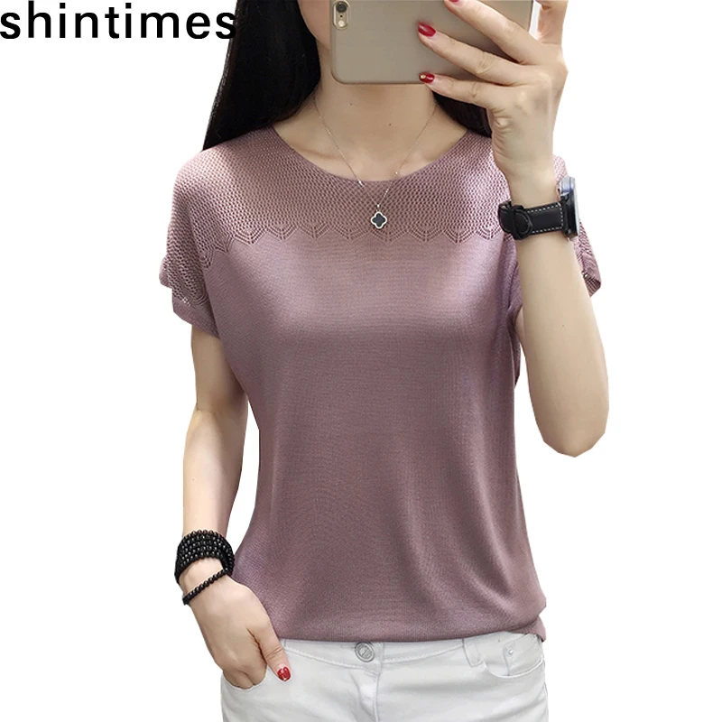shintimes Summer Tops For Women 2019 Knitted Top Hollow Out Patchwork T Shirt Women O-Neck Short Sleeve Loose Tee Shirt Femme
shintimes Summer Tops For Women 2019 Knitted Top Hollow Out Patchwork T Shirt Women O-Neck Short Sleeve Loose Tee Shirt Femme