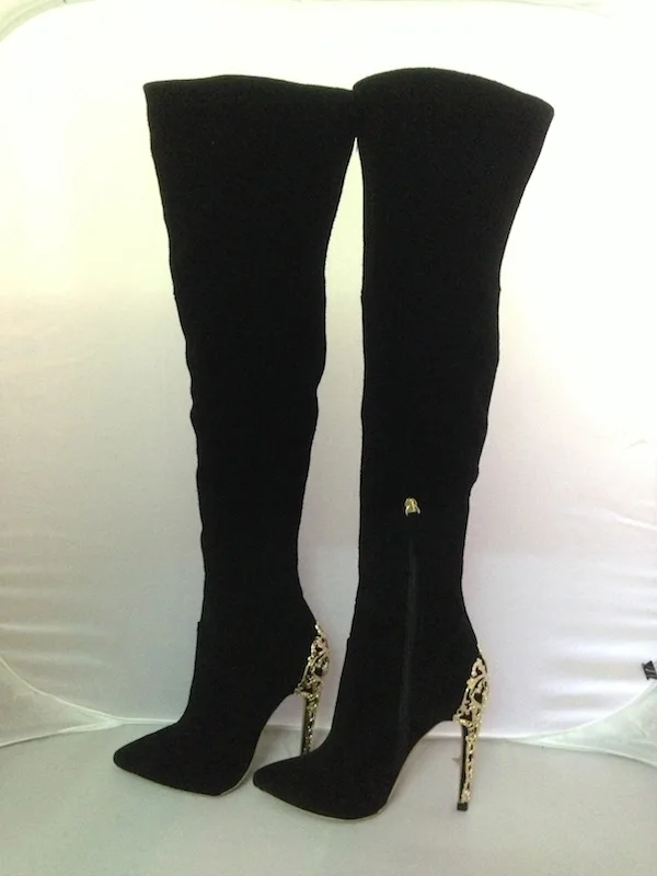 Flower Metal Heel Women Thigh High Boots Stilettos Sexy Over the Knee Boots Pointy Toe High Heel Long Boots Black with Zipper
Flower Metal Heel Women Thigh High Boots Stilettos Sexy Over the Knee Boots Pointy Toe High Heel Long Boots Black with Zipper