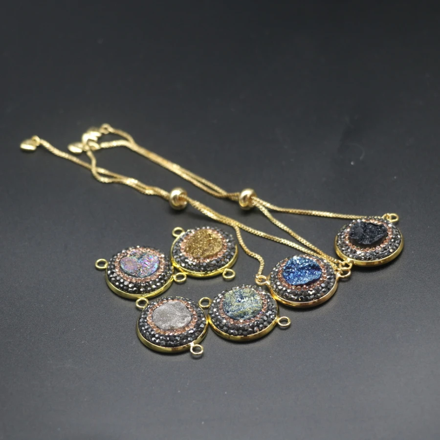 

1dozen 22MM druzy women bracelets connector, Gold plate necklace DIY natural Gem stone jewelery, original design, fashion gift