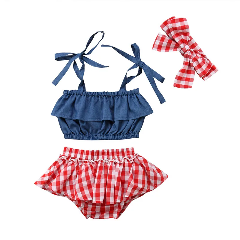 Cute Newborn Baby Girls Clothes Set Fashion Kids Girl Suspenders Denim Tops+Plaid Tutu Shorts+Headband 3pcs Outfits Baby Clothes
Cute Newborn Baby Girls Clothes Set Fashion Kids Girl Suspenders Denim Tops+Plaid Tutu Shorts+Headband 3pcs Outfits Baby Clothes