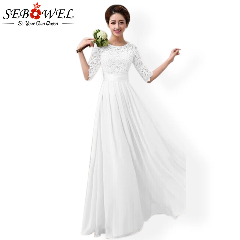 SEBOWEL Autumn Elegant Wedding White Floral Lace Long Party Dress Women Hollow Out Half Sleeve Chiffon Floor Length Dresses
SEBOWEL Autumn Elegant Wedding White Floral Lace Long Party Dress Women Hollow Out Half Sleeve Chiffon Floor Length Dresses