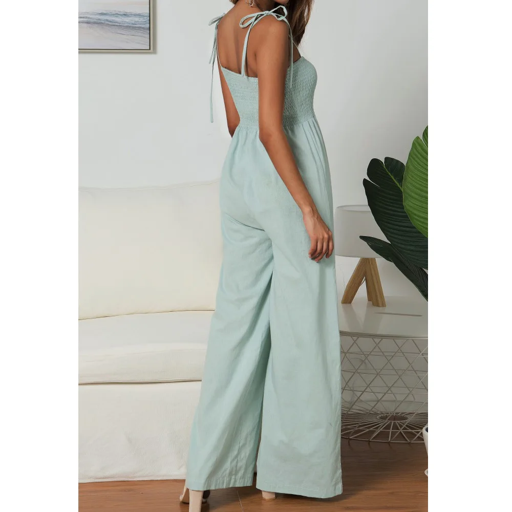Women Summer Bandage Spaghetti Strap Loose Solid Color JUmpsuit Casual Wide Leg Pants
Women Summer Bandage Spaghetti Strap Loose Solid Color JUmpsuit Casual Wide Leg Pants