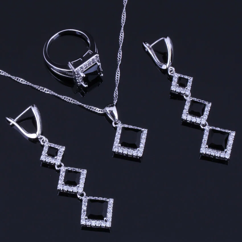 Smooth Square Black Cubic Zirconia White CZ Silver Plated Jewelry Sets Earrings Pendant Chain Ring V0259
Smooth Square Black Cubic Zirconia White CZ Silver Plated Jewelry Sets Earrings Pendant Chain Ring V0259