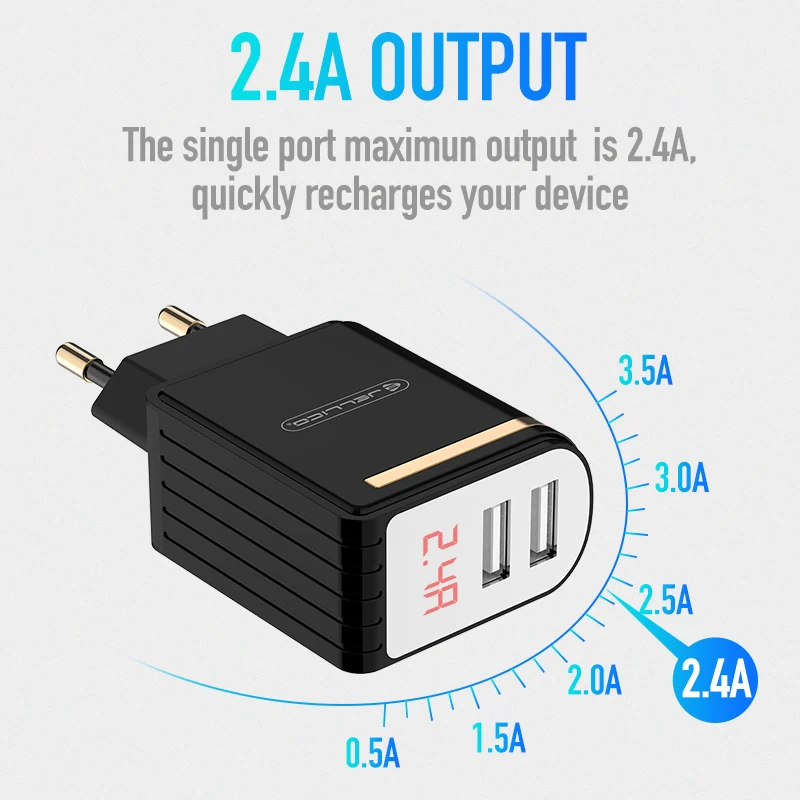Jellico LED дисплей 2 USB зарядное устройство для iPhone 2.4A Быстрая зарядка настенное Samsung