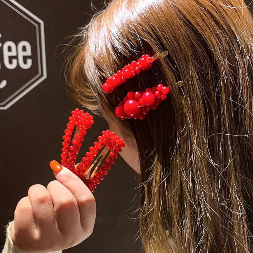 Женская заколка для волос с красным жемчугом 1 шт.|Шпильки и заколки волос| |