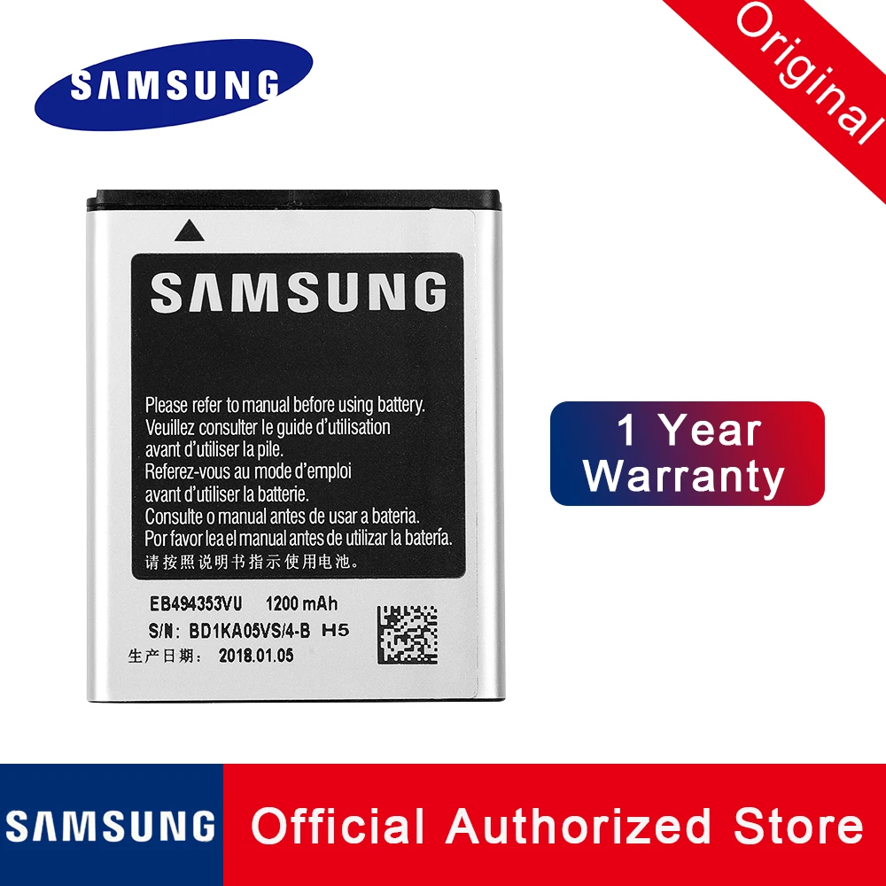 Original EB494353VU For Samsung Galaxy Mini S5570 Galaxy pocket star S5300 S5820 batteria Batterie akku 1200mAh+tracking no
Original EB494353VU For Samsung Galaxy Mini S5570 Galaxy pocket star S5300 S5820 batteria Batterie akku 1200mAh+tracking no