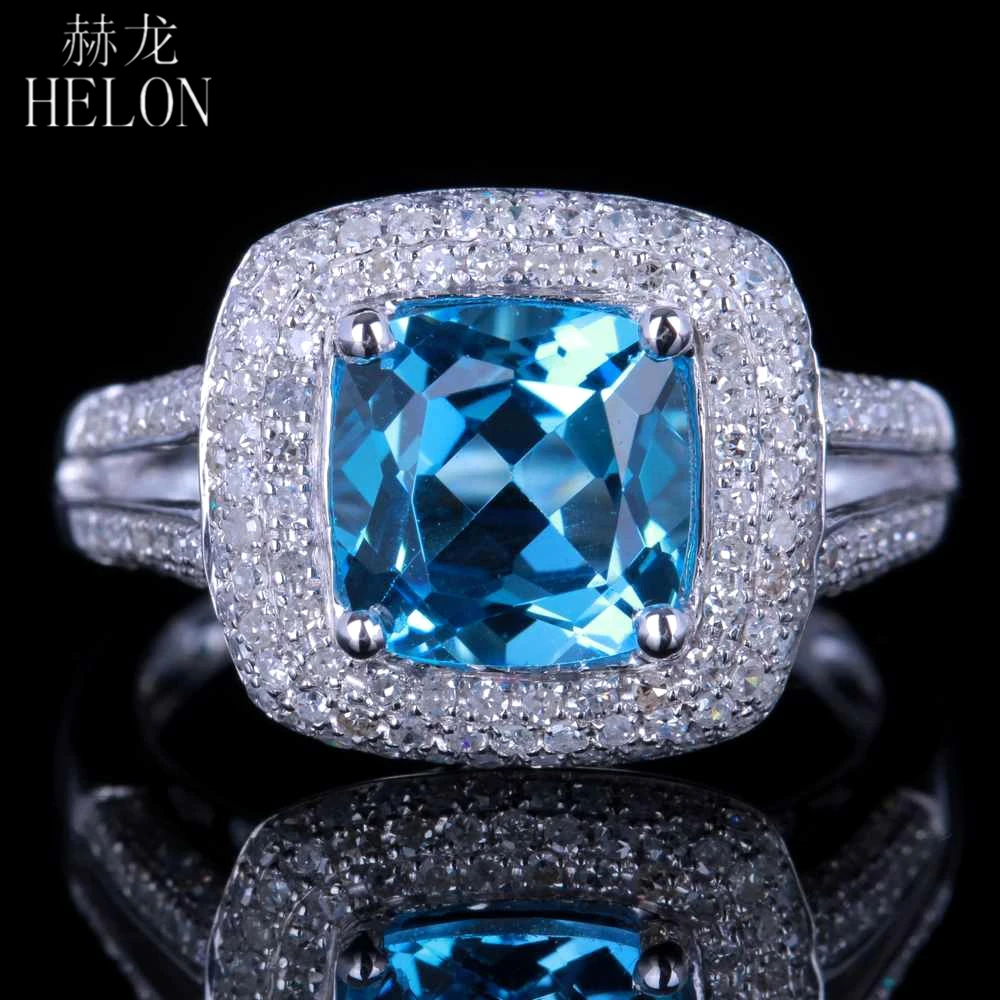 HELON Real 14K (AU585) White Gold Certified Cushion 2.9ct Natural Blue Topaz Diamonds Engagement Wedding Ring Party Fine Jewelry
HELON Real 14K (AU585) White Gold Certified Cushion 2.9ct Natural Blue Topaz Diamonds Engagement Wedding Ring Party Fine Jewelry