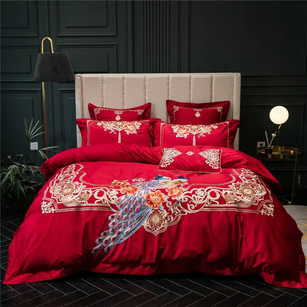 Noble 100S Egyptian cotton Embroidered Bedding sets Peacock Queen King Wedding Duvet cover Bed sheet set Pillowcases 4/6pcs red
Noble 100S Egyptian cotton Embroidered Bedding sets Peacock Queen King Wedding Duvet cover Bed sheet set Pillowcases 4/6pcs red