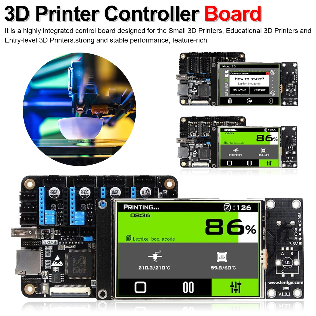 Материнская плата принтера LERDGE X контроллера 3D с ARM 32 Bit материнская управления