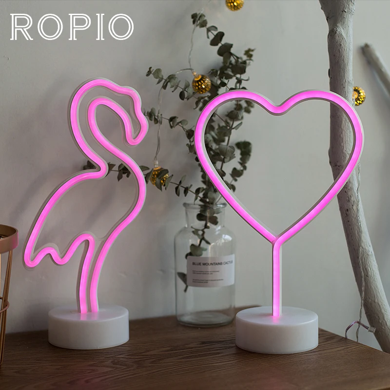 ROPIO LED Neon Abajur Night Light Table Night Lamp Flamingo Angel Heart Battery Operated for Home Wedding Christmas Decoration
ROPIO LED Neon Abajur Night Light Table Night Lamp Flamingo Angel Heart Battery Operated for Home Wedding Christmas Decoration