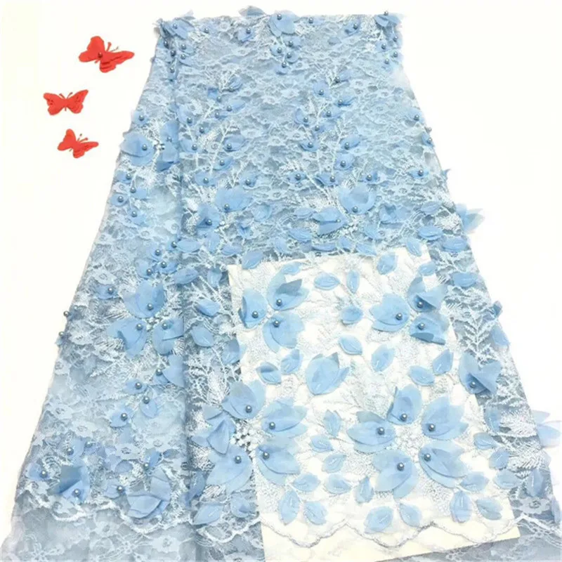 Nigerian Tulle Lace 3D Flower Fabric Sky blue High Quality beads African white Lace Fabric New African Guipure Lace Fabric 2019
Nigerian Tulle Lace 3D Flower Fabric Sky blue High Quality beads African white Lace Fabric New African Guipure Lace Fabric 2019