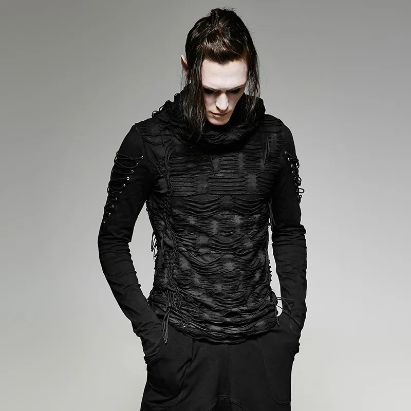 Gothic Costumes Double Layers Irregular Boys Hole Hooded T-Shirt Steampunk Decadent Black Casual Tee Shirt Tops
Gothic Costumes Double Layers Irregular Boys Hole Hooded T-Shirt Steampunk Decadent Black Casual Tee Shirt Tops