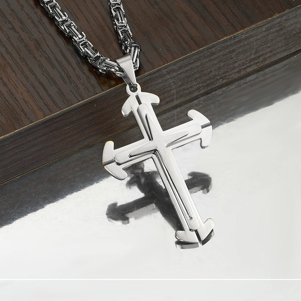 5mm Men Necklace Pendant Stainless Steel Byzantien Chain Silver Color Cross Hip-hop for Jewelry | Украшения и аксессуары