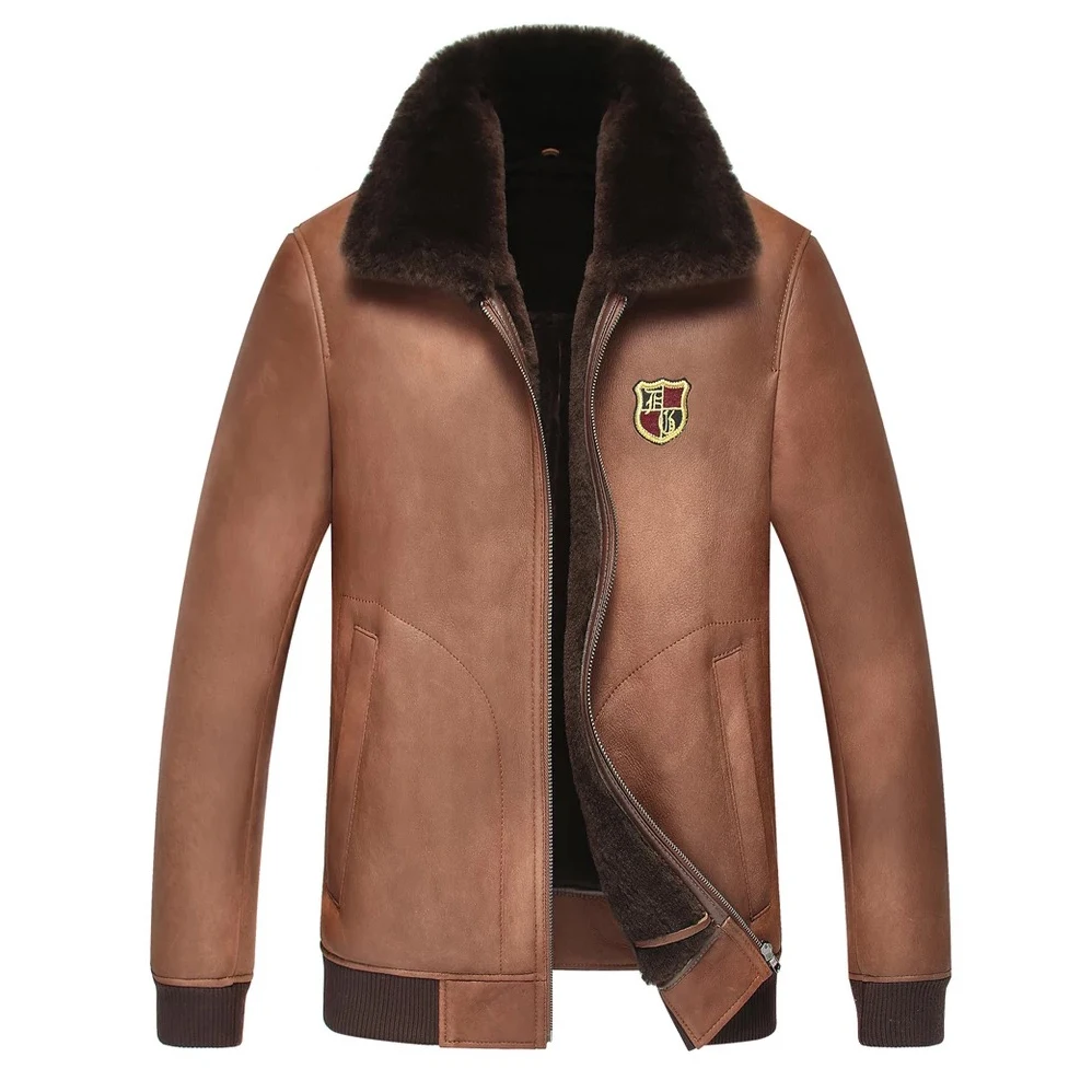 Фото Кожаная замшевая дубленка мужская куртка из натуральной кожи - купить