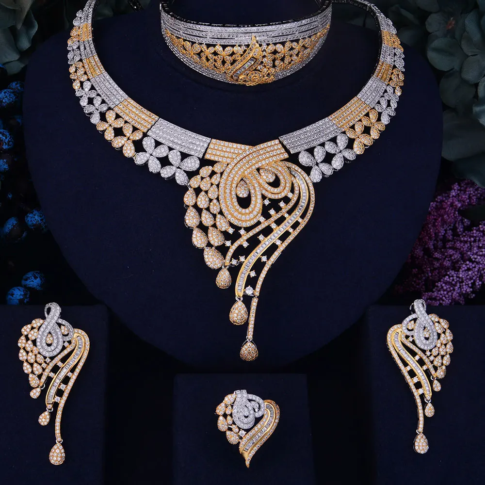 

Роскошное женское нигерийское свадебное ожерелье GODKI с кубическим цирконием Naija для невесты Дубай 4 шт. комплект ювелирных изделий для плать...