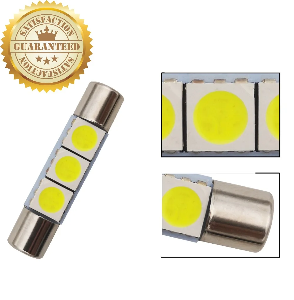 10 pcs of 28MM T6 Socket 3 SMD Fuse Festoon5050 Chip C5W Car Led Sun Visor Mirror Light Bulb Source DC 12V Auto Interior Dome La
10 pcs of 28MM T6 Socket 3 SMD Fuse Festoon5050 Chip C5W Car Led Sun Visor Mirror Light Bulb Source DC 12V Auto Interior Dome La