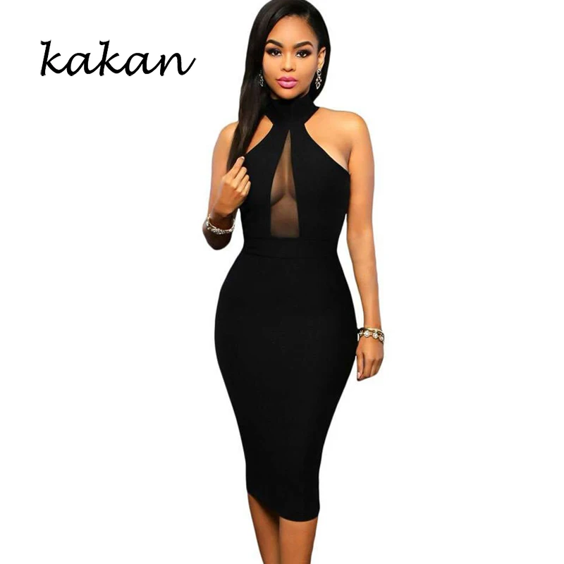 Kakan summer new women's dress sexy sleeveless hanging neck mesh stitching slim dress
Kakan summer new women's dress sexy sleeveless hanging neck mesh stitching slim dress