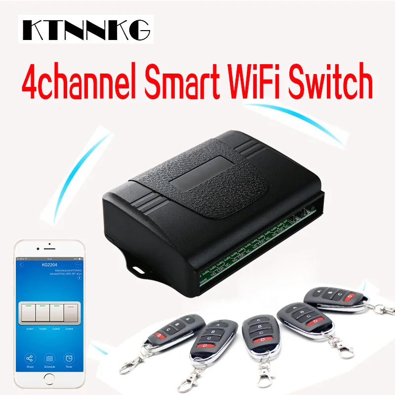 KTNNKG Smart Home 4CH wifi remote control switch universal garage door receiver with Ev1527 433MHz RF remote controls DC 7-36V
KTNNKG Smart Home 4CH wifi remote control switch universal garage door receiver with Ev1527 433MHz RF remote controls DC 7-36V