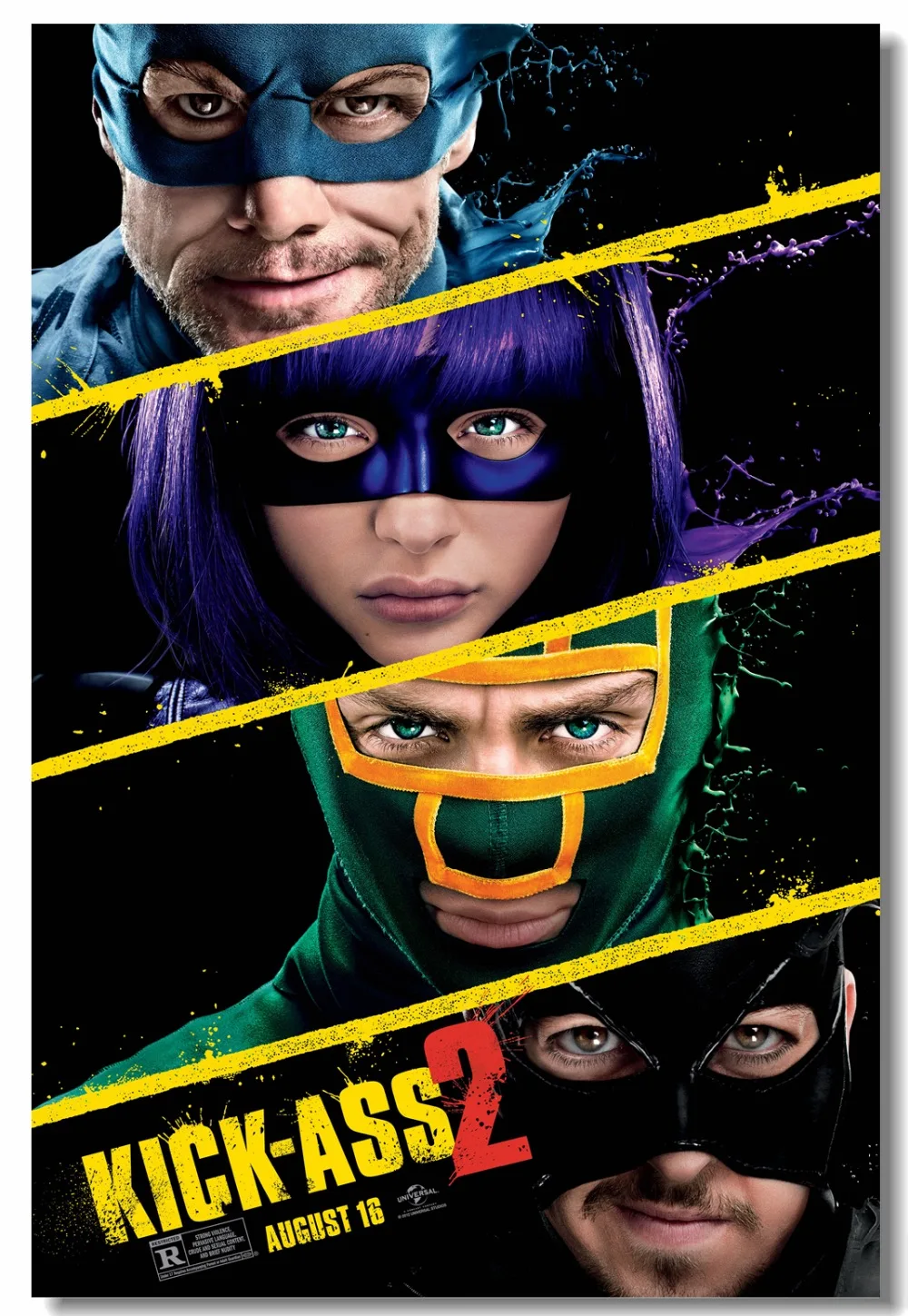 Картина на холсте на заказ "Aaron Johnson Kick-ass 2 Poster" с наклейкой фильма "Kick Ass", обои "Jim Carrey" и наклейки "Cafe Bar Decals # 0733 #".