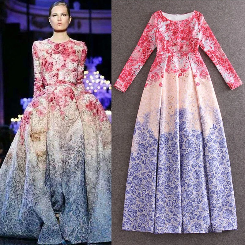 European High Quality Runway Dresses Women 2018 Spring Autumn Vintage O-neck Long Sleeve Floral Printed Long Party Dresses
European High Quality Runway Dresses Women 2018 Spring Autumn Vintage O-neck Long Sleeve Floral Printed Long Party Dresses