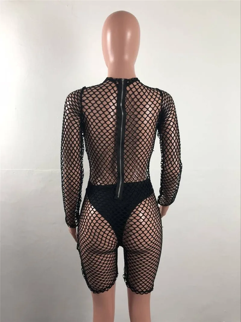 Sexy Mesh Jumpsuit Black Playsuit Women Front Zipper Hollow Out Long Sleeve See Through Clubwear Party Bodycon Romper Shorts
Sexy Mesh Jumpsuit Black Playsuit Women Front Zipper Hollow Out Long Sleeve See Through Clubwear Party Bodycon Romper Shorts