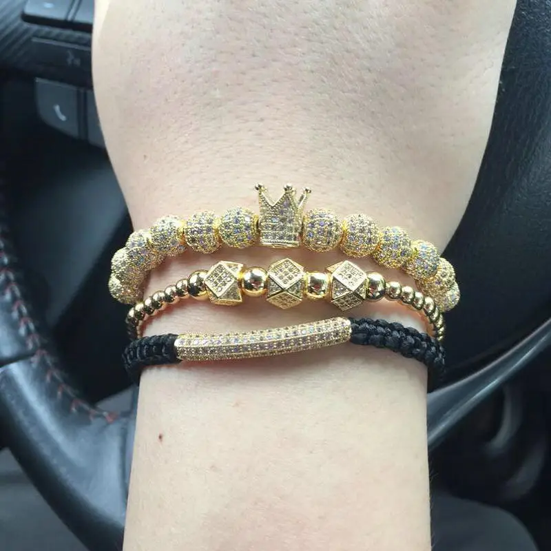 Luxury 3pcs/Set Hip Hop Gold Crown Ball Bracelets Copper Cubic Micro CZ Charm Braiding Bracelet Men Hombre Pulseira Bileklik
Luxury 3pcs/Set Hip Hop Gold Crown Ball Bracelets Copper Cubic Micro CZ Charm Braiding Bracelet Men Hombre Pulseira Bileklik
