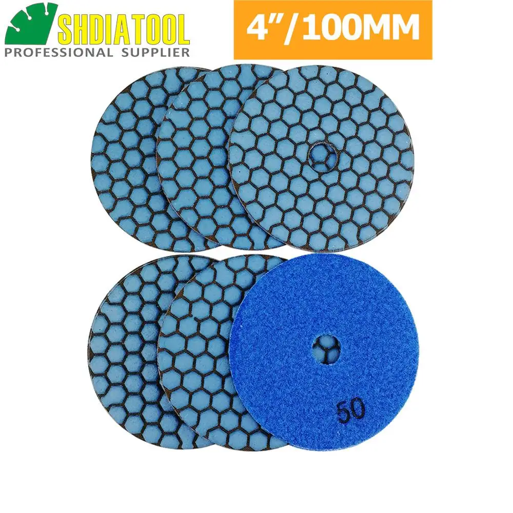 SHDIATOOL 6pcs Dia 4inch Resin Bond Diamond Flexible Polishing Pads Grit #50 100mm Dry Stone Sanding Disc Granite Marble Ceramic
SHDIATOOL 6pcs Dia 4inch Resin Bond Diamond Flexible Polishing Pads Grit #50 100mm Dry Stone Sanding Disc Granite Marble Ceramic