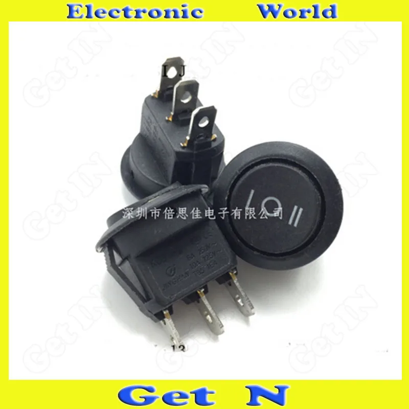 

100pcs KCD1-2 3Pins 3Files Round Rocker Switches 6A/250V Push Button Power Switches Black