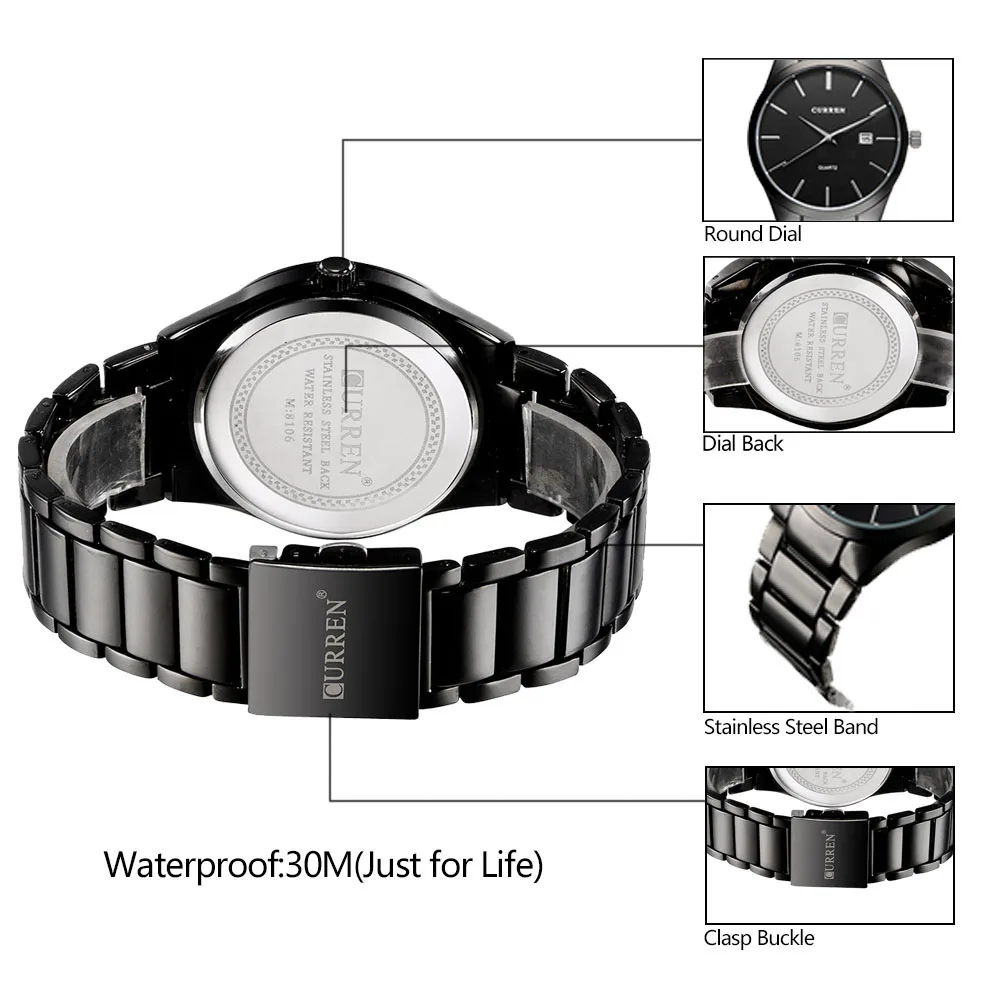 CURREN 8106 водонепроницаемые аналоговые кварцевые часы мужские лучший бренд класса