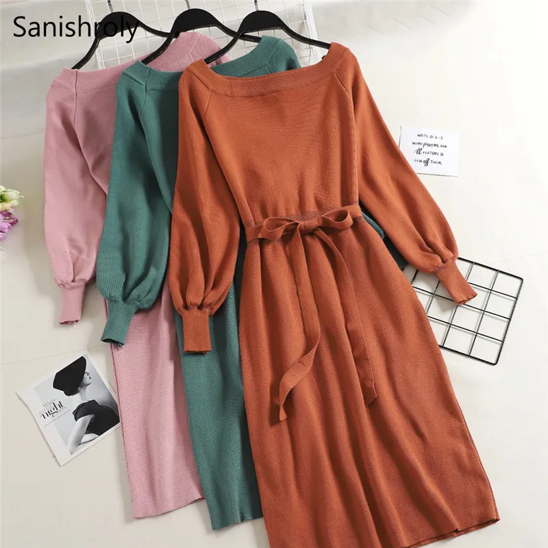 Sanishroly 2018 Autumn Winter Women Sashes Slash Neck Knitted Dresses Long Sleeve Sweater Dress Ladies Long Dress Vestidos SE344
Sanishroly 2018 Autumn Winter Women Sashes Slash Neck Knitted Dresses Long Sleeve Sweater Dress Ladies Long Dress Vestidos SE344