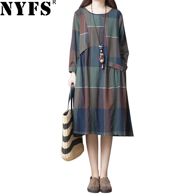 NYFS 2020 New Autumn dress loose Fashion Vintage Cotton Linen Plaid Long Dress Vestidos Robe
NYFS 2020 New Autumn dress loose Fashion Vintage Cotton Linen Plaid Long Dress Vestidos Robe