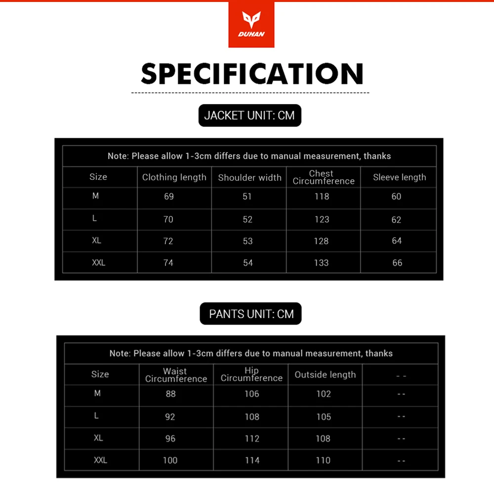 DUHAN Men Motorcycle Jacket + Motorcycle Pants Set Spring Summer Breathable Mesh Jacket Moto Pants Suit Clothing Protective Gear
DUHAN Men Motorcycle Jacket + Motorcycle Pants Set Spring Summer Breathable Mesh Jacket Moto Pants Suit Clothing Protective Gear