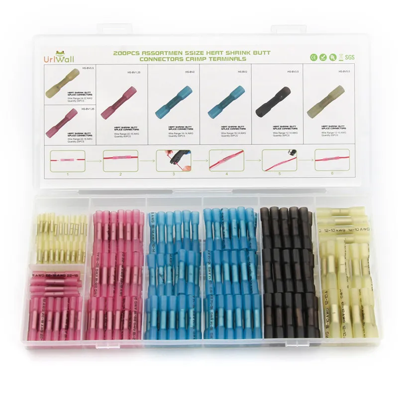 YT 200PCS 5 Size AWG 22-10 Heat Shrink Butt Splice Connectors Terminals Crimp Cable Wire Terminals Assortment Kit
YT 200PCS 5 Size AWG 22-10 Heat Shrink Butt Splice Connectors Terminals Crimp Cable Wire Terminals Assortment Kit
