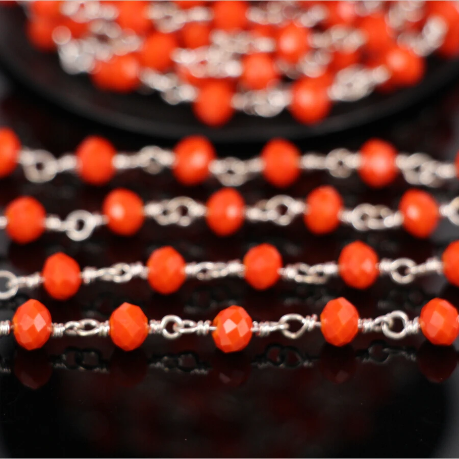 5Meter,Wire Wrapped Orange Red Glass Beads sliver Chains,Faceted Rondelle Rosary Chain,Women Necklace Jewelry Making
5Meter,Wire Wrapped Orange Red Glass Beads sliver Chains,Faceted Rondelle Rosary Chain,Women Necklace Jewelry Making