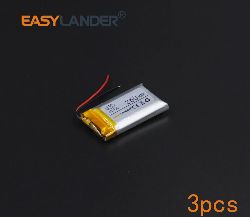 3pcs/Lot 3.7V 260mAh 601730 Rechargeable li Polymer Li-ion Battery For bluetooth headset mouse Bracelet Wrist Watch 061730
3pcs/Lot 3.7V 260mAh 601730 Rechargeable li Polymer Li-ion Battery For bluetooth headset mouse Bracelet Wrist Watch 061730