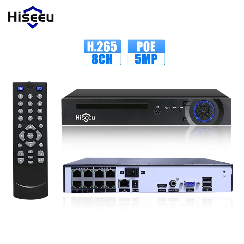 Hiseeu H.265 H.264 4/8CH POE NVR ip камера видеонаблюдения CCTV система P2P ONVIF 2MP/5MP сетевой