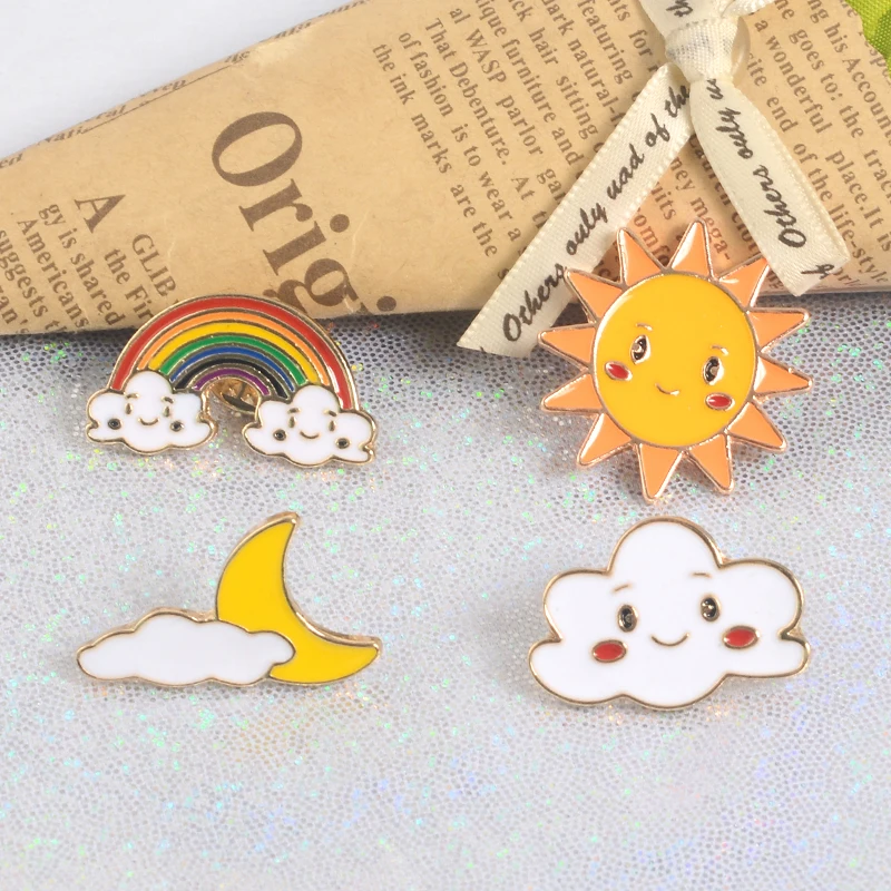 Super cute Weather forecast pins Sun Cloud moon rainbow Enamel pins denim badges Lapel brooches cartoon jewelry Gifts for kids
Super cute Weather forecast pins Sun Cloud moon rainbow Enamel pins denim badges Lapel brooches cartoon jewelry Gifts for kids