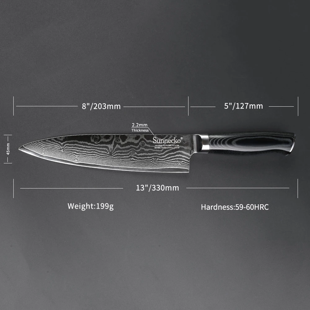 SUNNECKO 8" Chef Knife Kitchen Knives Japanese VG10 Damascus Steel 73-Layer Sharp Blade Micarta Handle Cooking Cutter Meat Tools
SUNNECKO 8" Chef Knife Kitchen Knives Japanese VG10 Damascus Steel 73-Layer Sharp Blade Micarta Handle Cooking Cutter Meat Tools