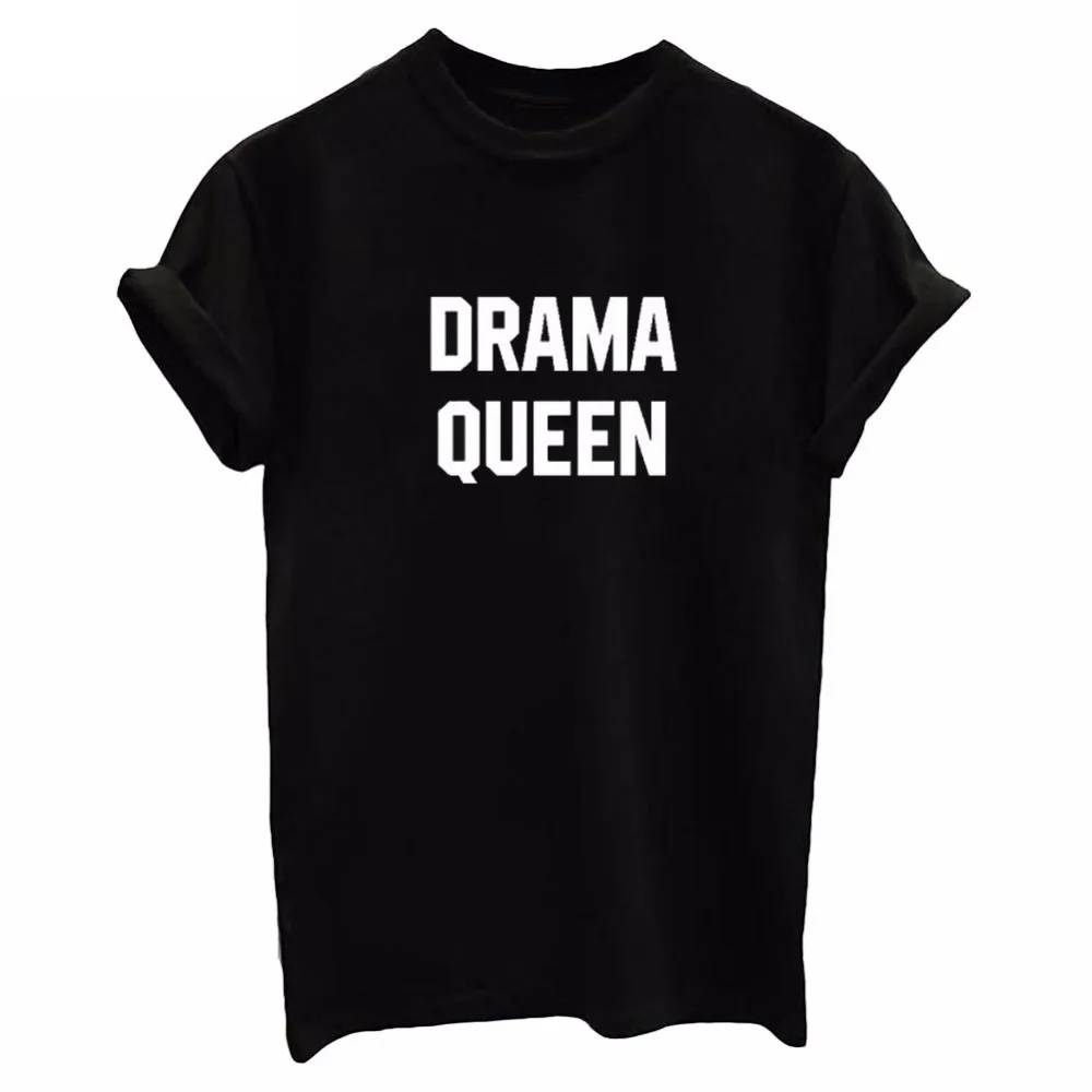 2017 летние новые женские топы модная белая черная футболка с надписью DRAMA QUEEN Harajuku