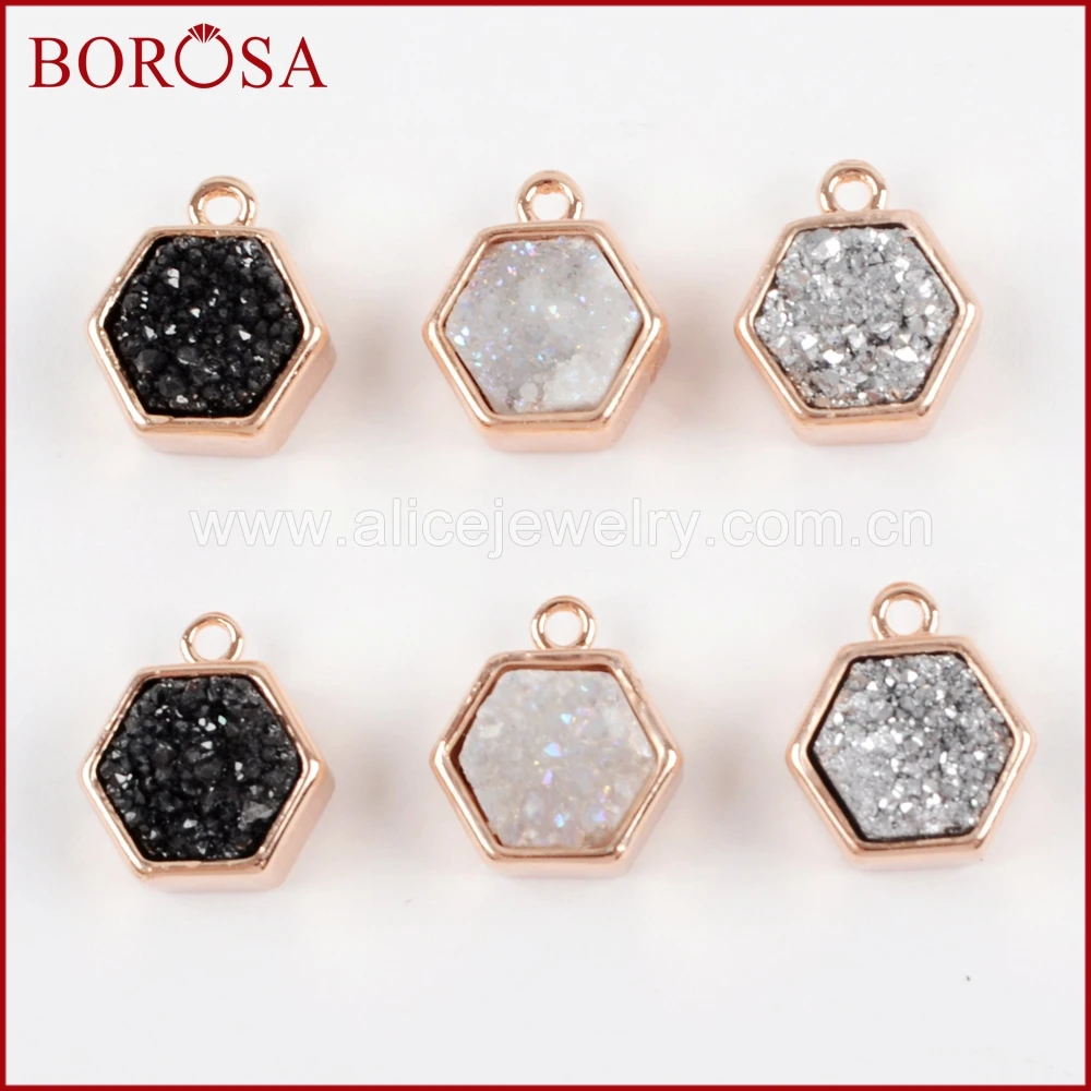BOROSA Rose Gold Color Hexagon Bezel Natural Druzy Titanium Rainbow Charm Beads Drusy Pendant for Women Jewelry Making ZR0139
BOROSA Rose Gold Color Hexagon Bezel Natural Druzy Titanium Rainbow Charm Beads Drusy Pendant for Women Jewelry Making ZR0139