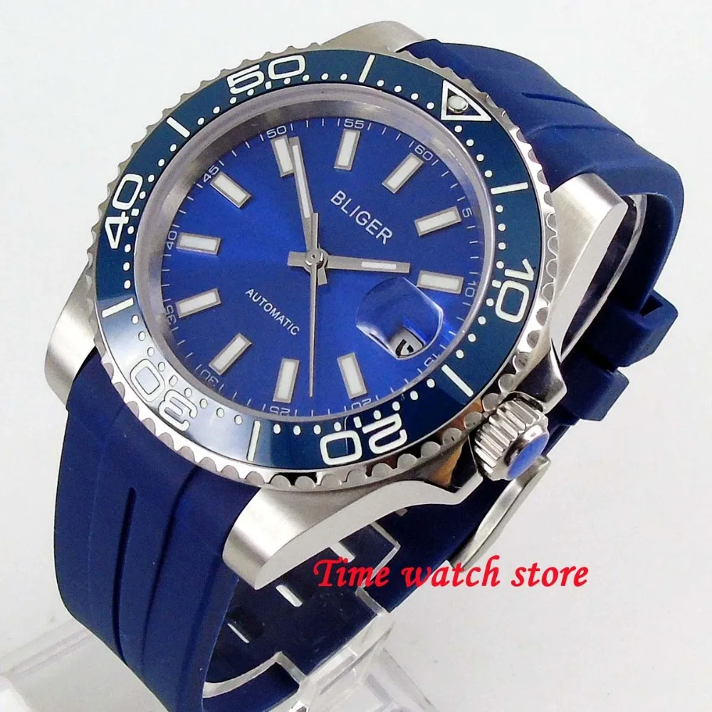 40mm BLIGER mechanical watch men waterproof steel luminous blue dial ceramic bezel 21 jewels MIYOTA Auto rubber bracelet 204
40mm BLIGER mechanical watch men waterproof steel luminous blue dial ceramic bezel 21 jewels MIYOTA Auto rubber bracelet 204