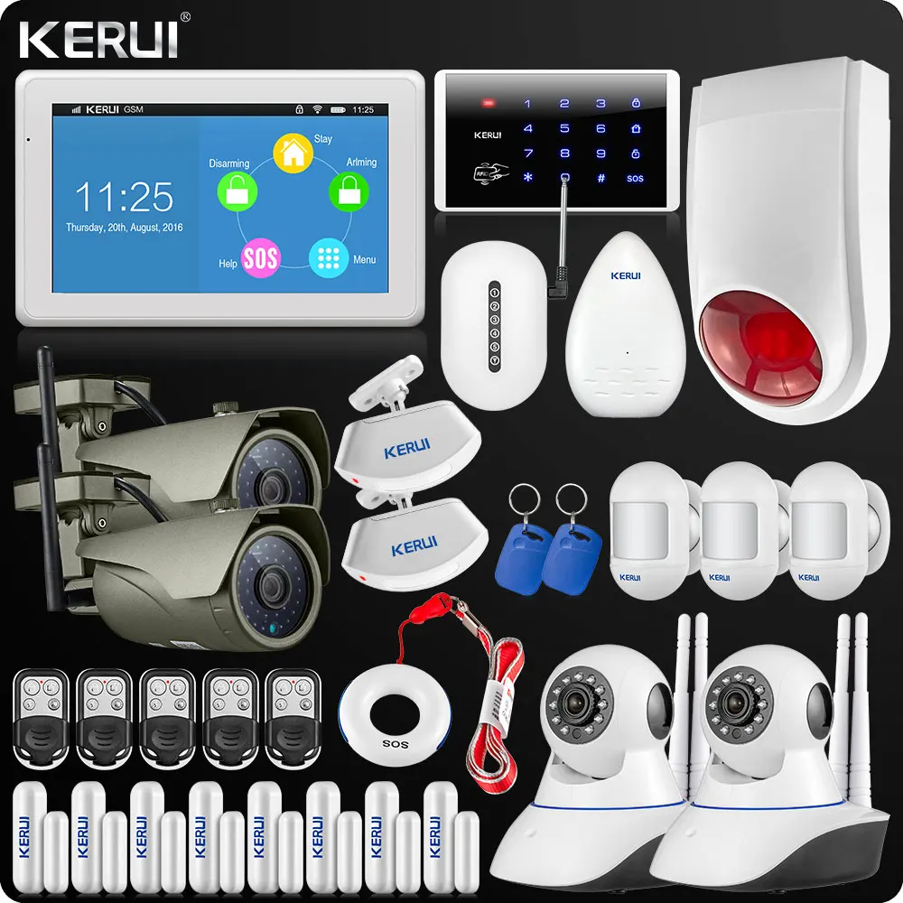 Фото KERUI k7 дюймов TFT дисплей сенсорный экран аварийная сигнализация wifi GSM домашняя