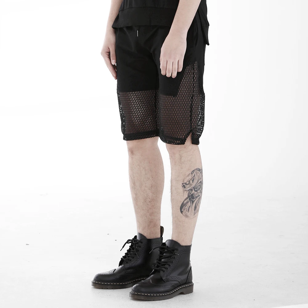 Punk Men's Black Short Pants Split Joint Mesh Trousers Elastic Waist Hollow Out Casual Wearing New Arrival
Punk Men's Black Short Pants Split Joint Mesh Trousers Elastic Waist Hollow Out Casual Wearing New Arrival