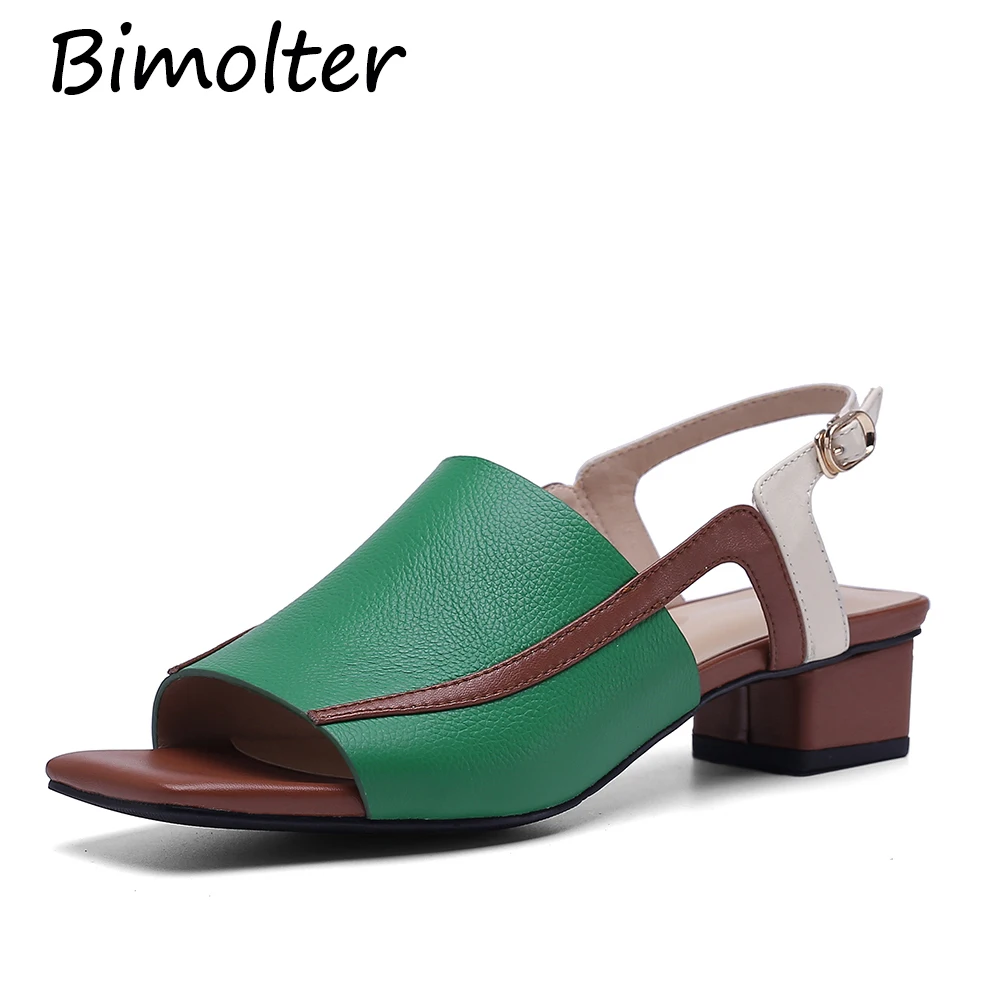 Bimolter/женские Лоскутные сандалии из коровьей кожи на квадратном каблуке Цвет
