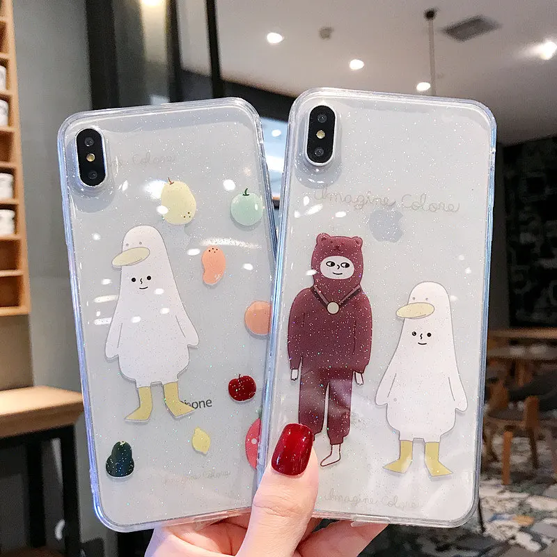 Мультфильм утка Кролик Медведь чехол для iPhone X 6 6s Plus XR XS Max мягкая прозрачная