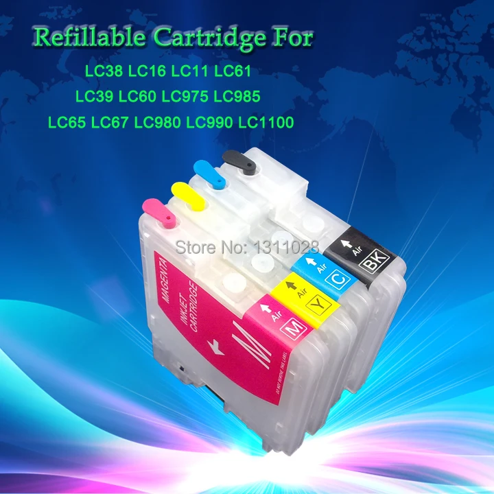 INK WAY Standard Refillable cartridge for LC39 LC985 LC11 LC38 LC16 LC61 LC65 LC67 LC980 LC990 LC1100 for DCP-145C 165C 185C
INK WAY Standard Refillable cartridge for LC39 LC985 LC11 LC38 LC16 LC61 LC65 LC67 LC980 LC990 LC1100 for DCP-145C 165C 185C
