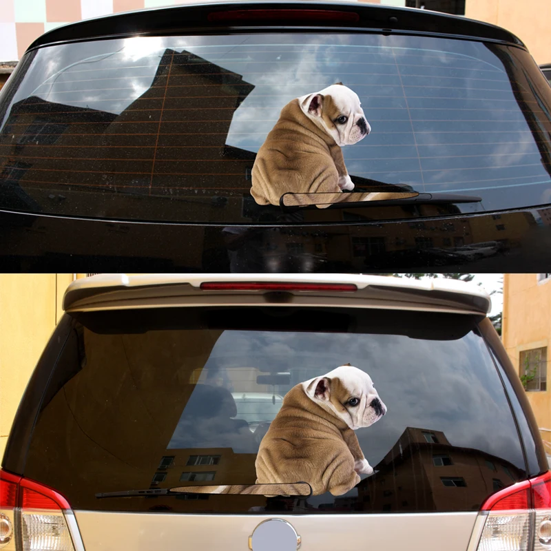 1pcs Cartoon Funny Moving Tail Puppy Dog Stickers Reflective Motorcycle Car Window Wiper Decals Rear Windshield Sticker | Автомобили и