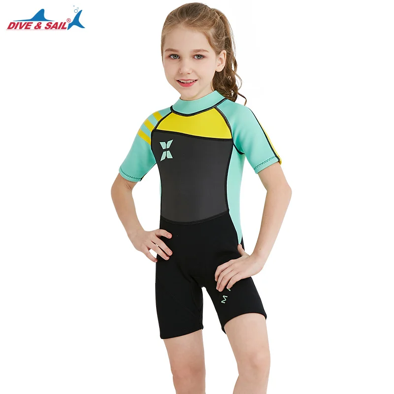 Kids 2.5MM Girls Neoprene Swimsuit Baby Wetsuits Snorkeling Surfing Rash Guards Children's Swimwear Short Sleeve Diving Suits | Спорт и